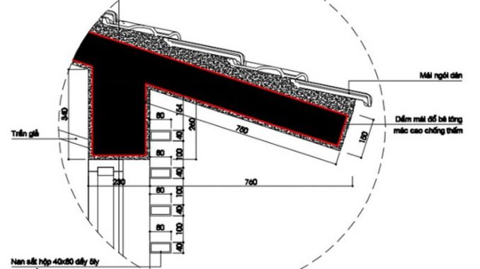 Bản vẽ cấu tạo mái dốc bê tông cốt thép dán ngói